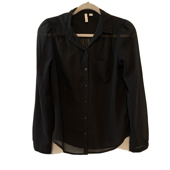 Frenchi Womens Size Small Black Button Up Sheer Blouse - Picture 1 of 5